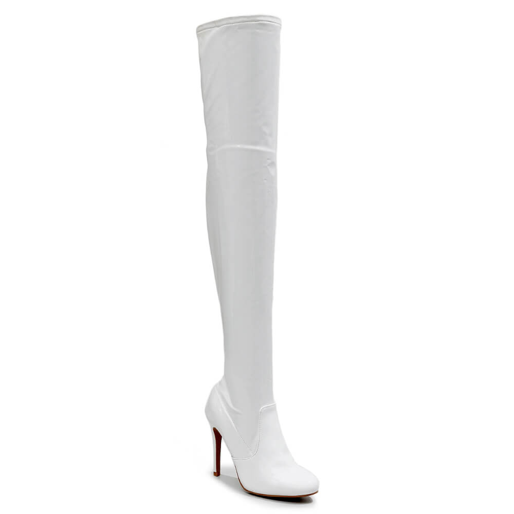 Devilla Size Inclusive - White Vegan Patent - Street Sole - Thigh Variant One