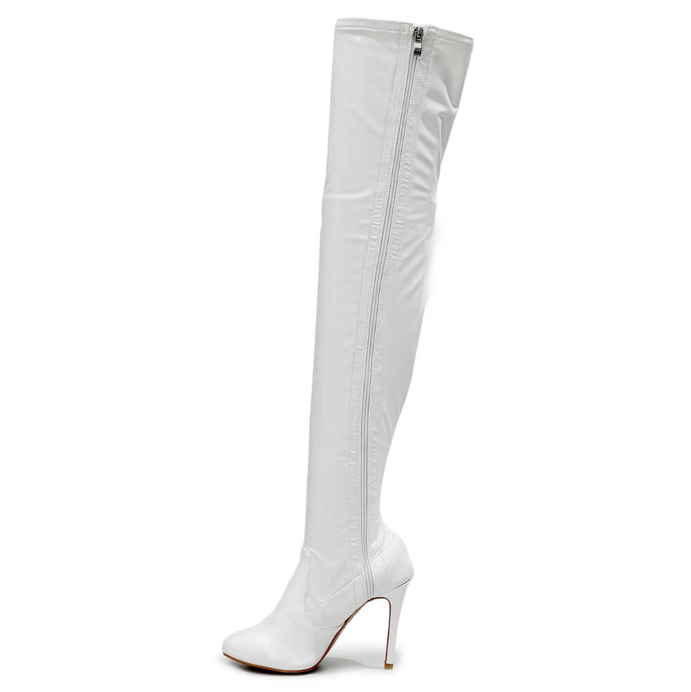 Devilla Size Inclusive - White Vegan Patent - Street Sole - Thigh Variant One