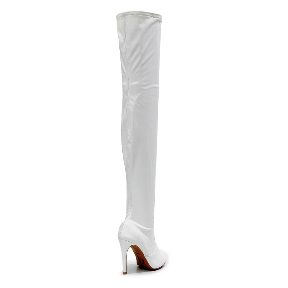 Devilla Size Inclusive - White Vegan Patent - Street Sole - Thigh Variant One