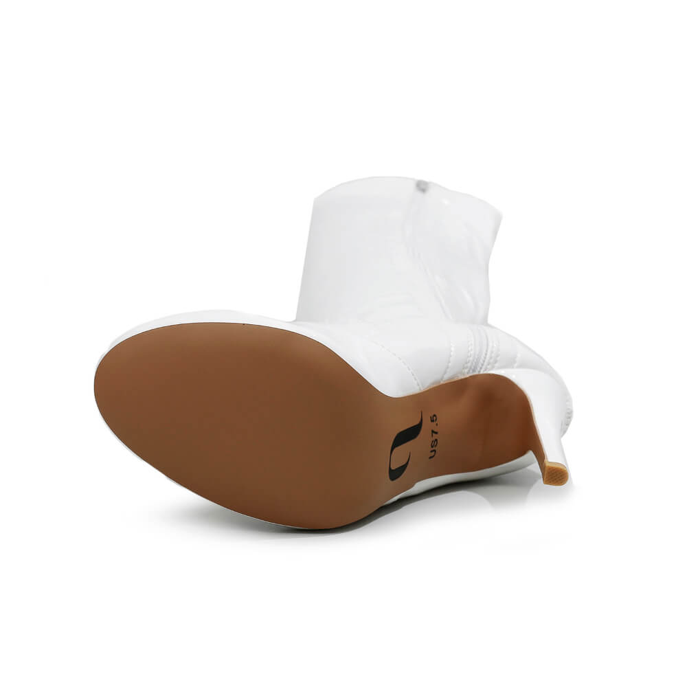 Devilla Size Inclusive - White Vegan Patent - Street Sole - Thigh Variant One