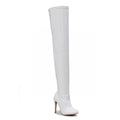 Devilla Size Inclusive - White Vegan Patent - Street Sole - Thigh Variant Zero
