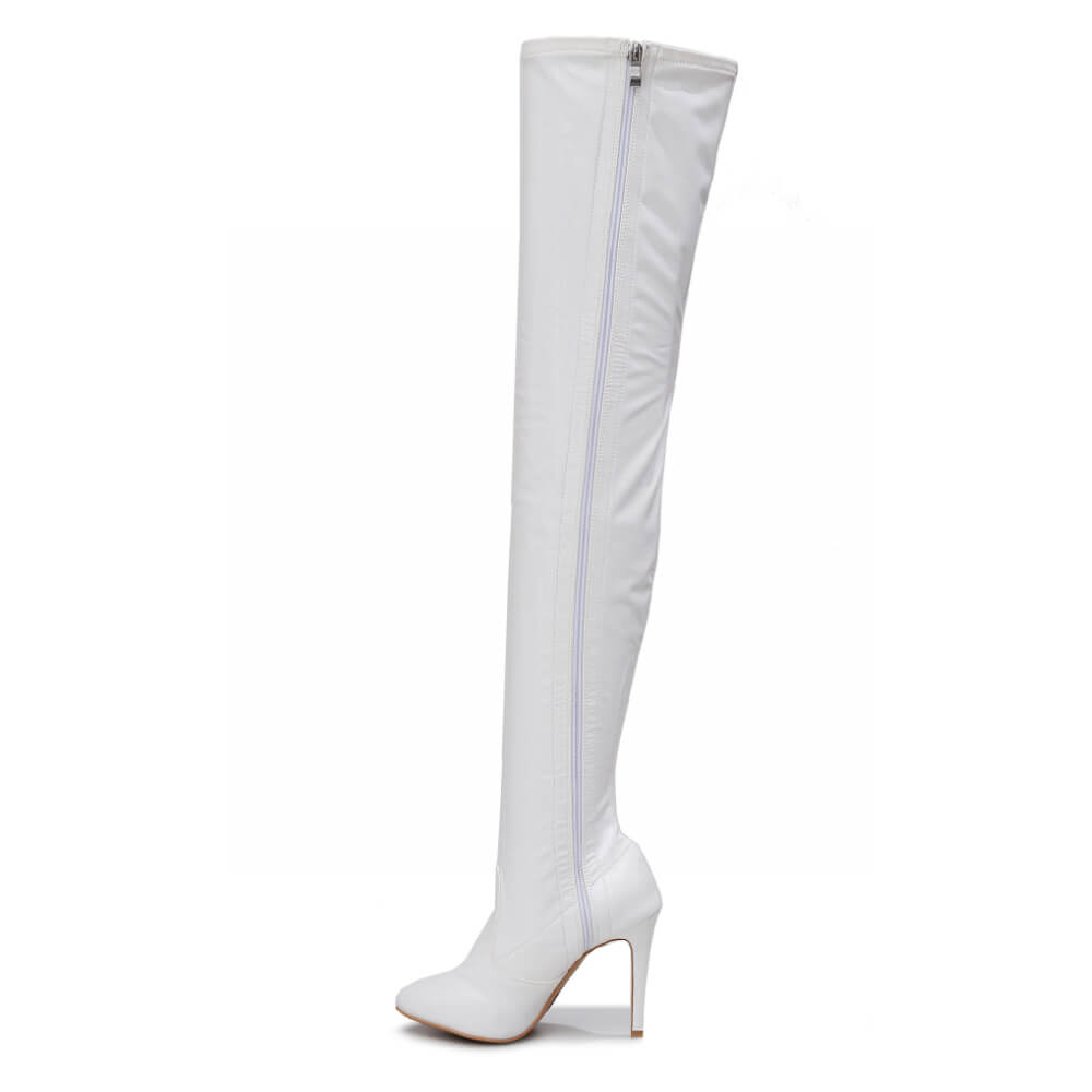 Devilla Size Inclusive - White Vegan Patent - Street Sole - Thigh Variant Zero