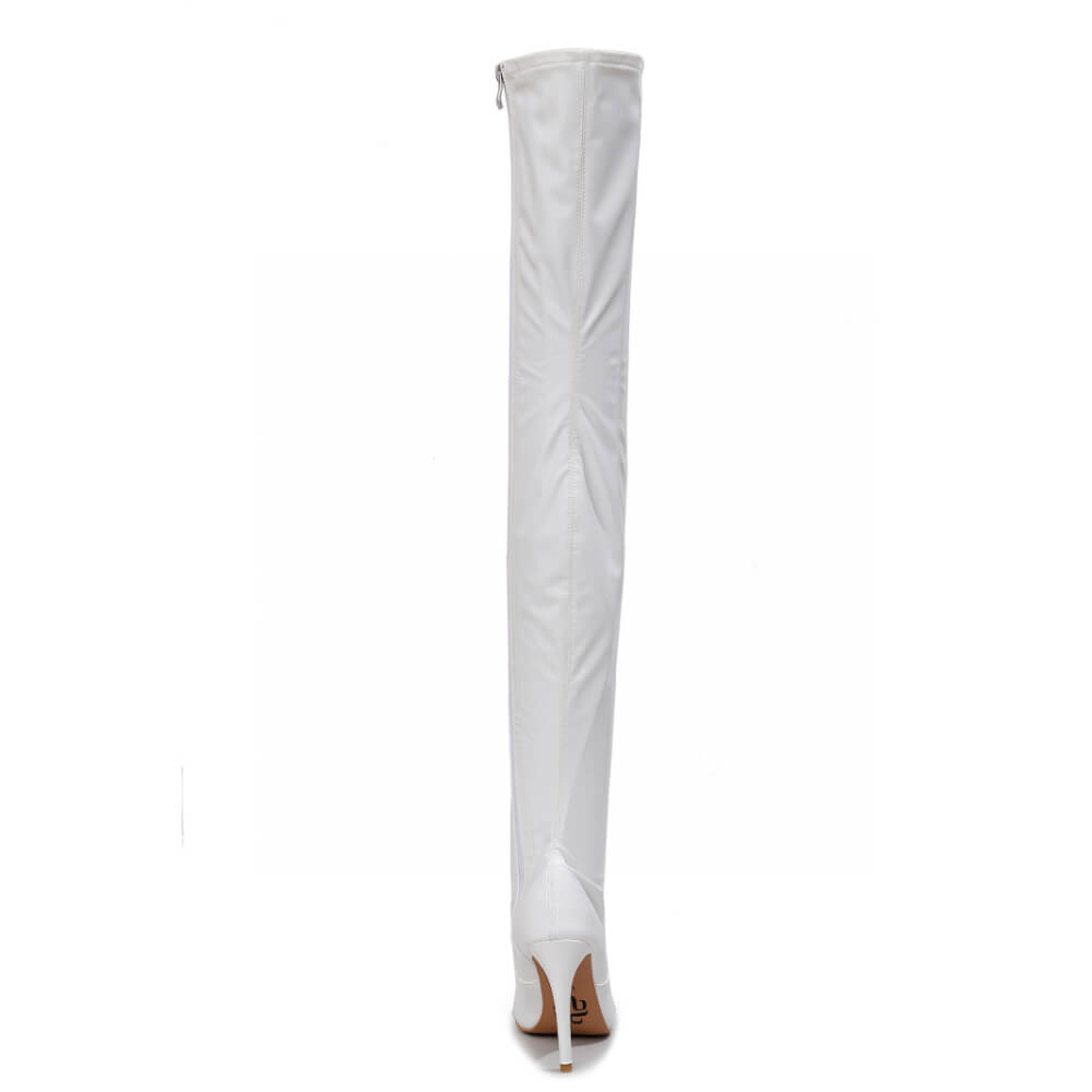 Devilla Size Inclusive - White Vegan Patent - Street Sole - Thigh Variant Zero