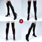 Devilla Size Inclusive - Black Vegan Patent - Street Sole - Thigh Variant Zero