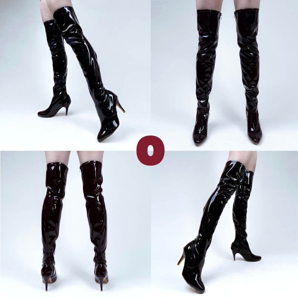 Devilla Size Inclusive - Black Vegan Patent - Street Sole - Thigh Variant Zero