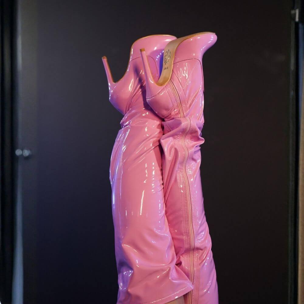 Devilla Size Inclusive - Pink Vegan Patent - Street Sole - Thigh Variant One