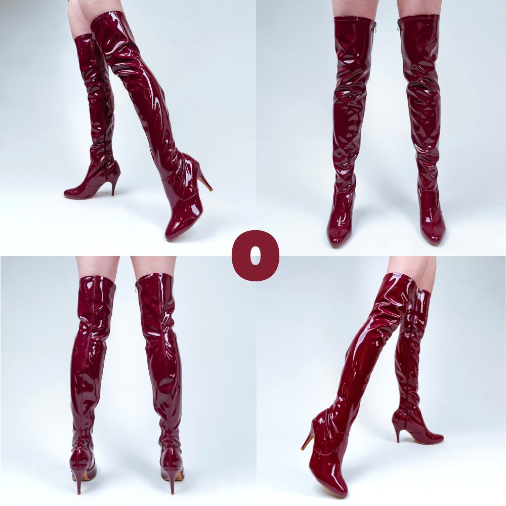 Devilla Size Inclusive - Burgundy Vegan Patent - Street Sole - Thigh Variant Zero