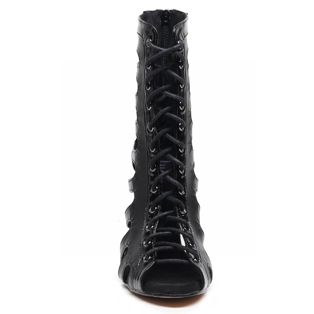 Hunter - Black Vegan Leather and Patent - Suede Sole - Dance Floor Only