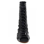 Hunter - Black Vegan Leather and Patent - Suede Sole - Dance Floor Only