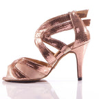 Isabel - Rose Gold Metallic Snake - Suede Sole - Dance Floor Only
