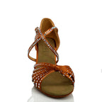 Joya - Tan Satin - Suede Sole - Dance Floor Only