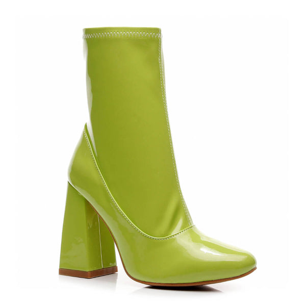 La Gogo Ankle Boot - Chartreuse Wet Look - Street Sole – Burju Shoes