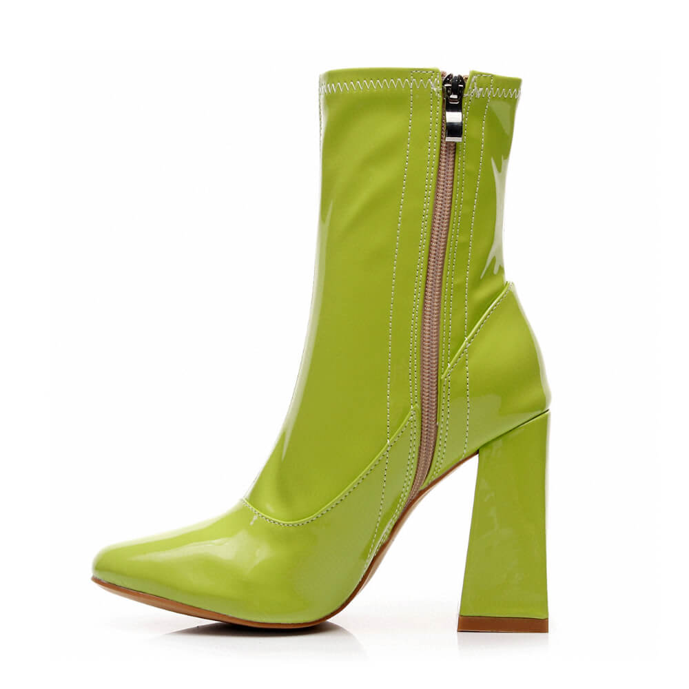 La Gogo Ankle Boot - Chartreuse Wet Look - Street Sole