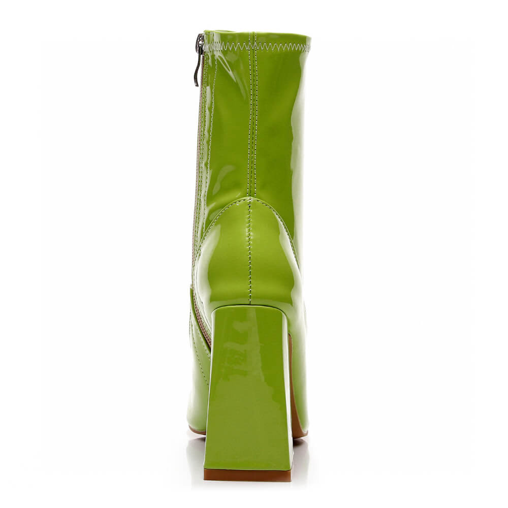 La Gogo Ankle Boot - Chartreuse Wet Look - Rubber Sole