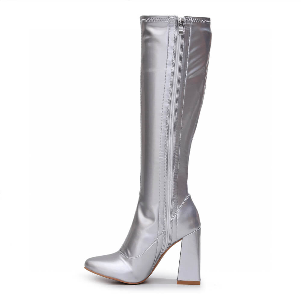 La Gogo Calf Boot - Silver Stretch - Street Sole