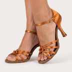 Leyla - Tan Satin - Suede Sole - Dance Floor Only