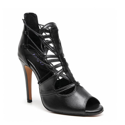 Magdelora - Black Vegan Leather - Suede Sole - Dance Floor Only