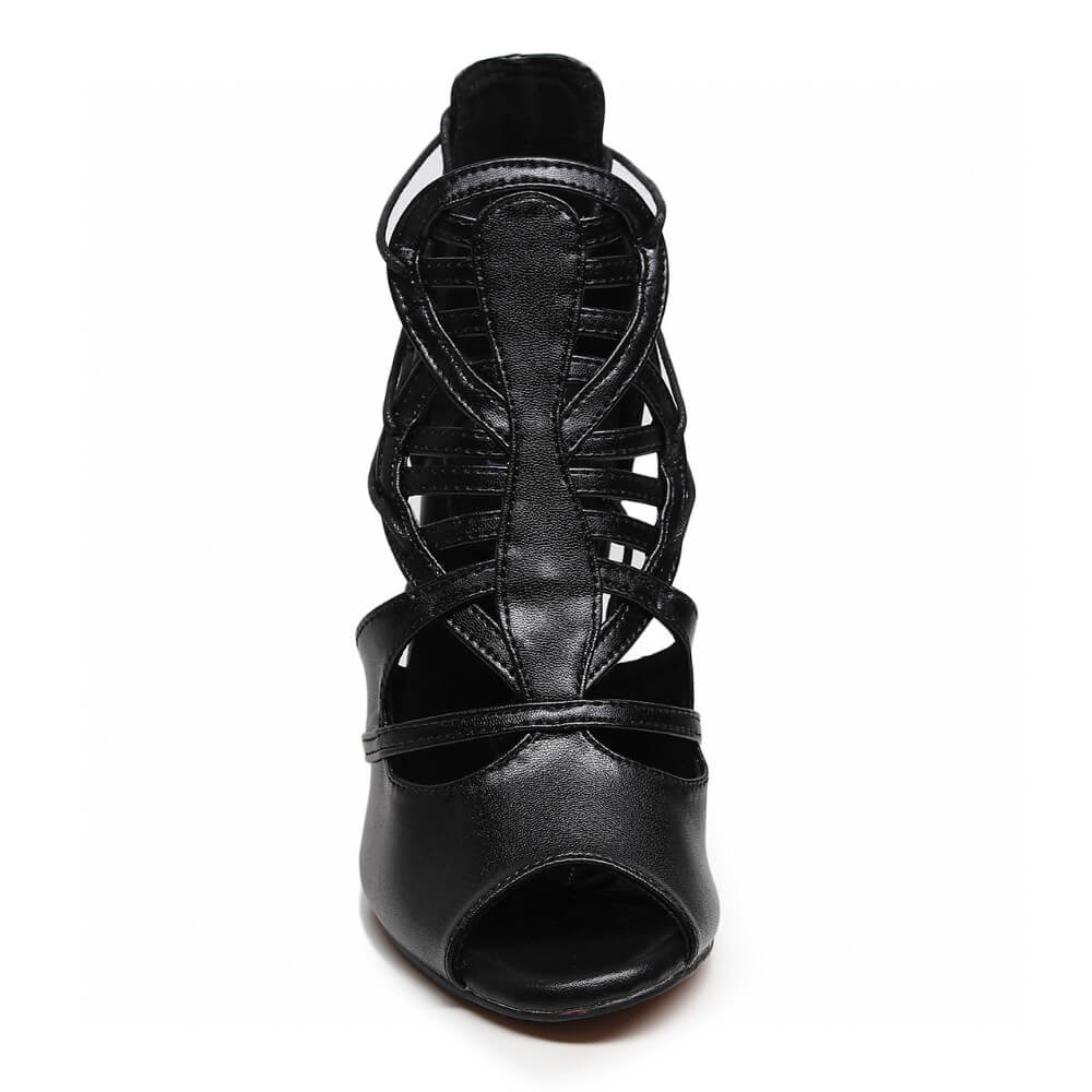 Magdelora - Black Vegan Leather - Suede Sole - Dance Floor Only