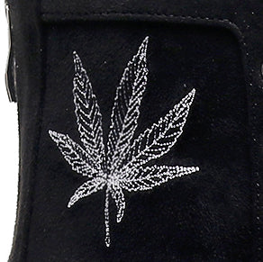 Broderie Sierralynn - Daim végétalien noir Plante de marijuana - Semelle urbaine