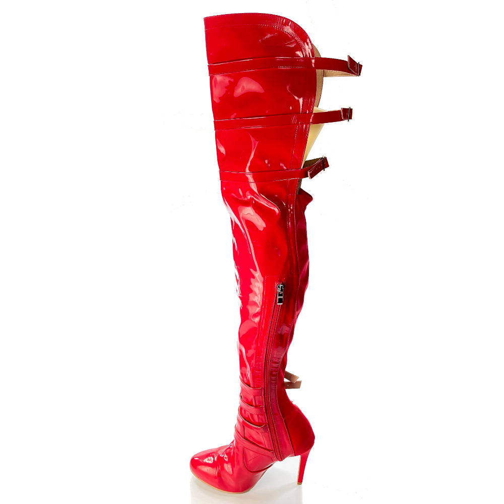 Thick Skin - Red Vegan Patent - Suede Sole - Dance Floor Only