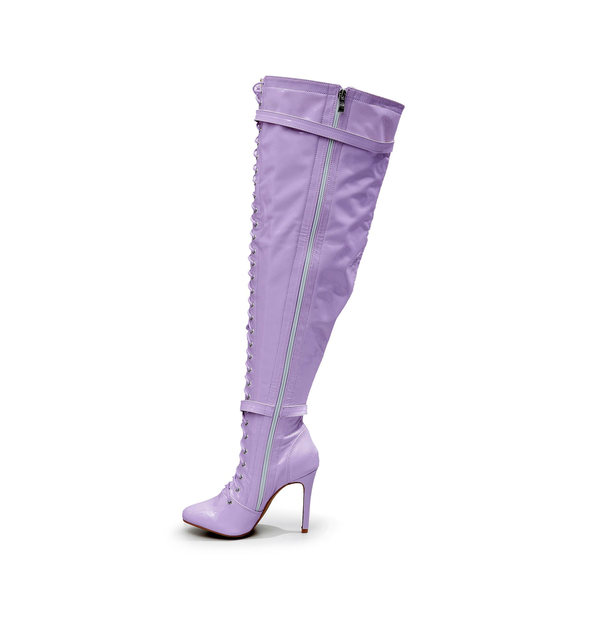 Omani Size Inclusive - Lavender Vegan Patent - Street Sole - Thigh Variant Five