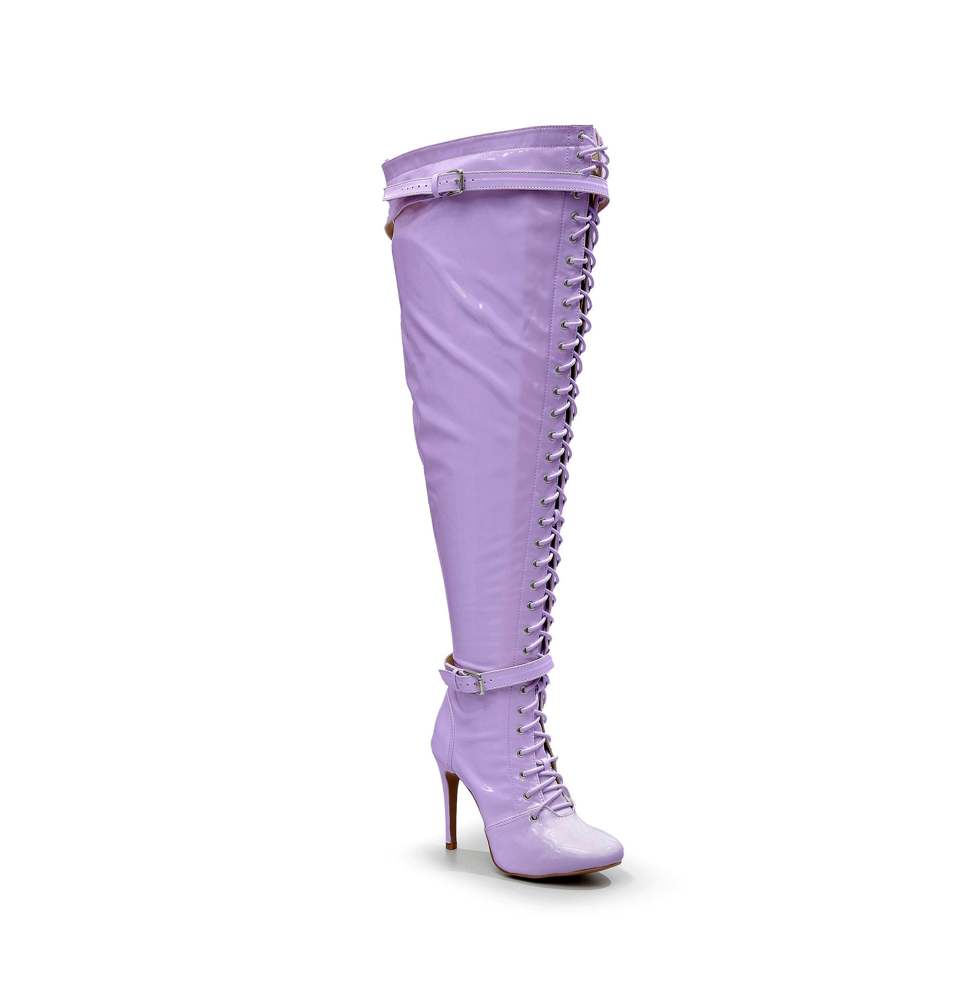 Omani Size Inclusive - Lavender Vegan Patent - Street Sole - Thigh Variant Six