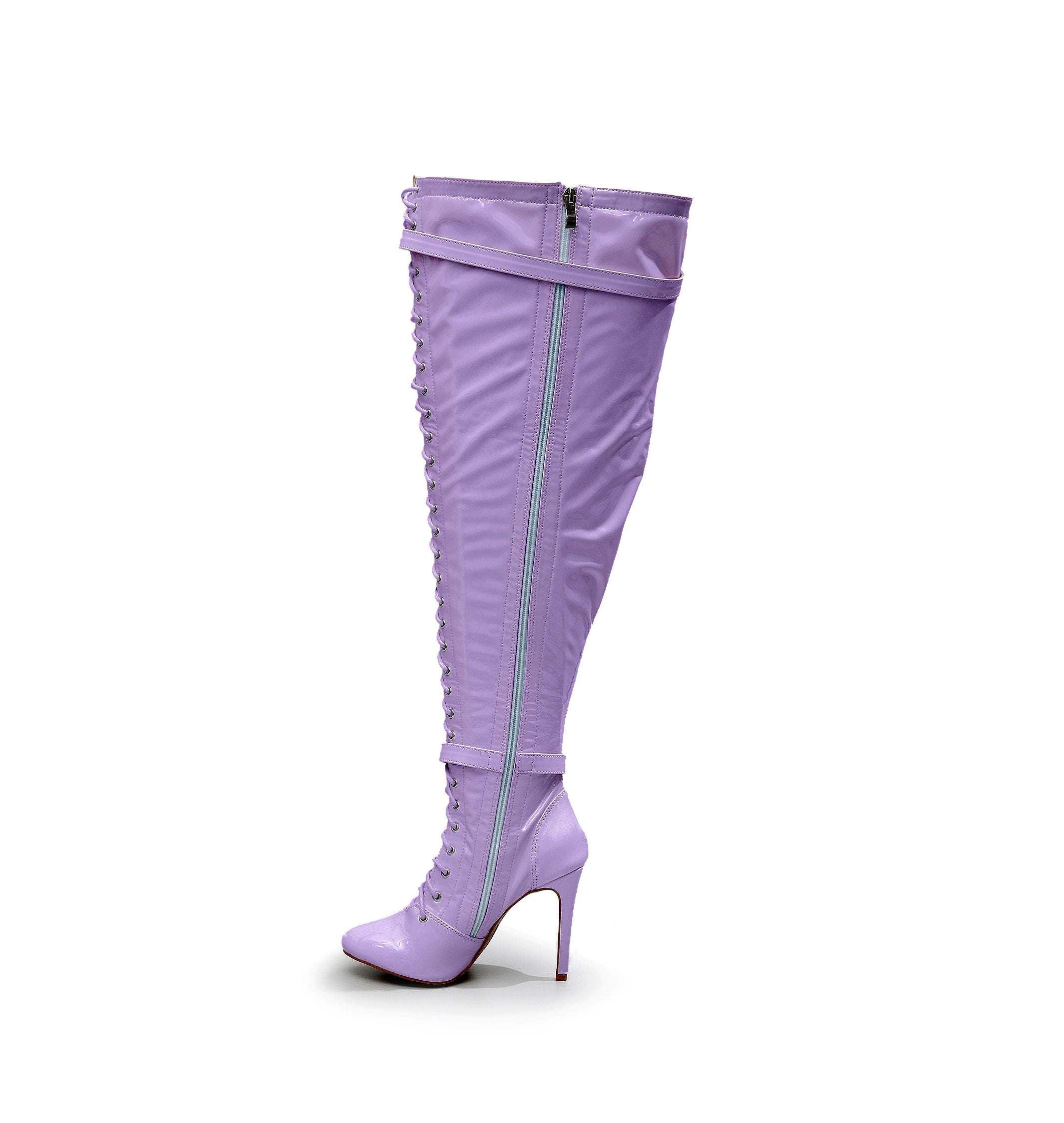 Omani Size Inclusive - Lavender Vegan Patent - Street Sole - Thigh Variant Six