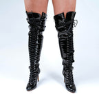 Omani Size Inclusive - White Vegan Patent - Street Sole - Thigh Variant Three