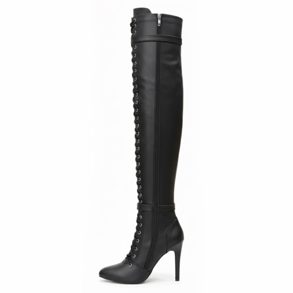 Omani Size Inclusive - Matte - Black Vegan Leather - Street Sole - Thigh Variant Zero