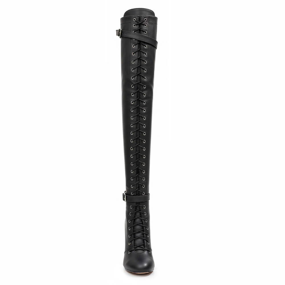 Omani Size Inclusive - Matte - Black Vegan Leather - Street Sole - Thigh Variant Zero