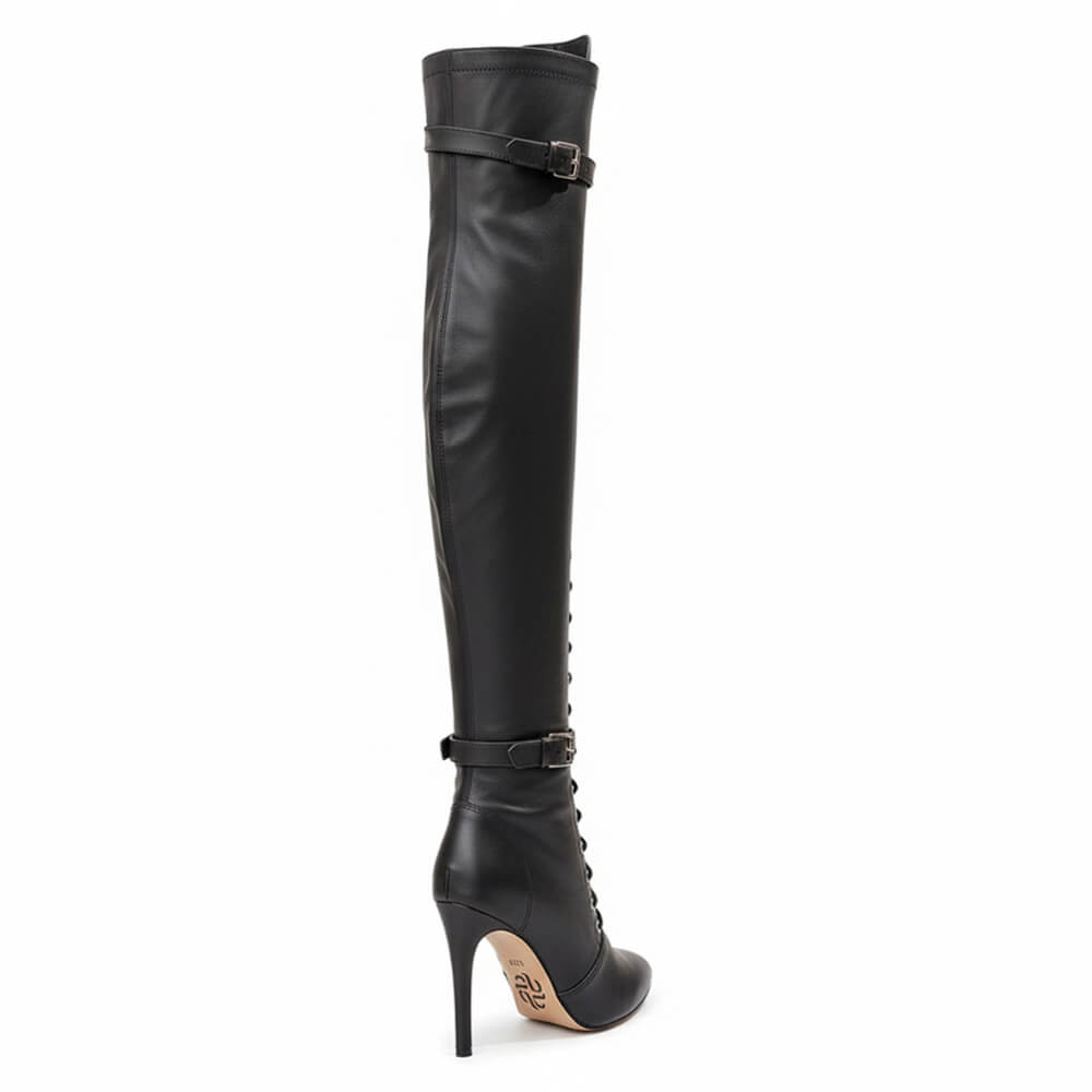 Omani Size Inclusive - Matte - Black Vegan Leather - Street Sole - Thigh Variant Zero