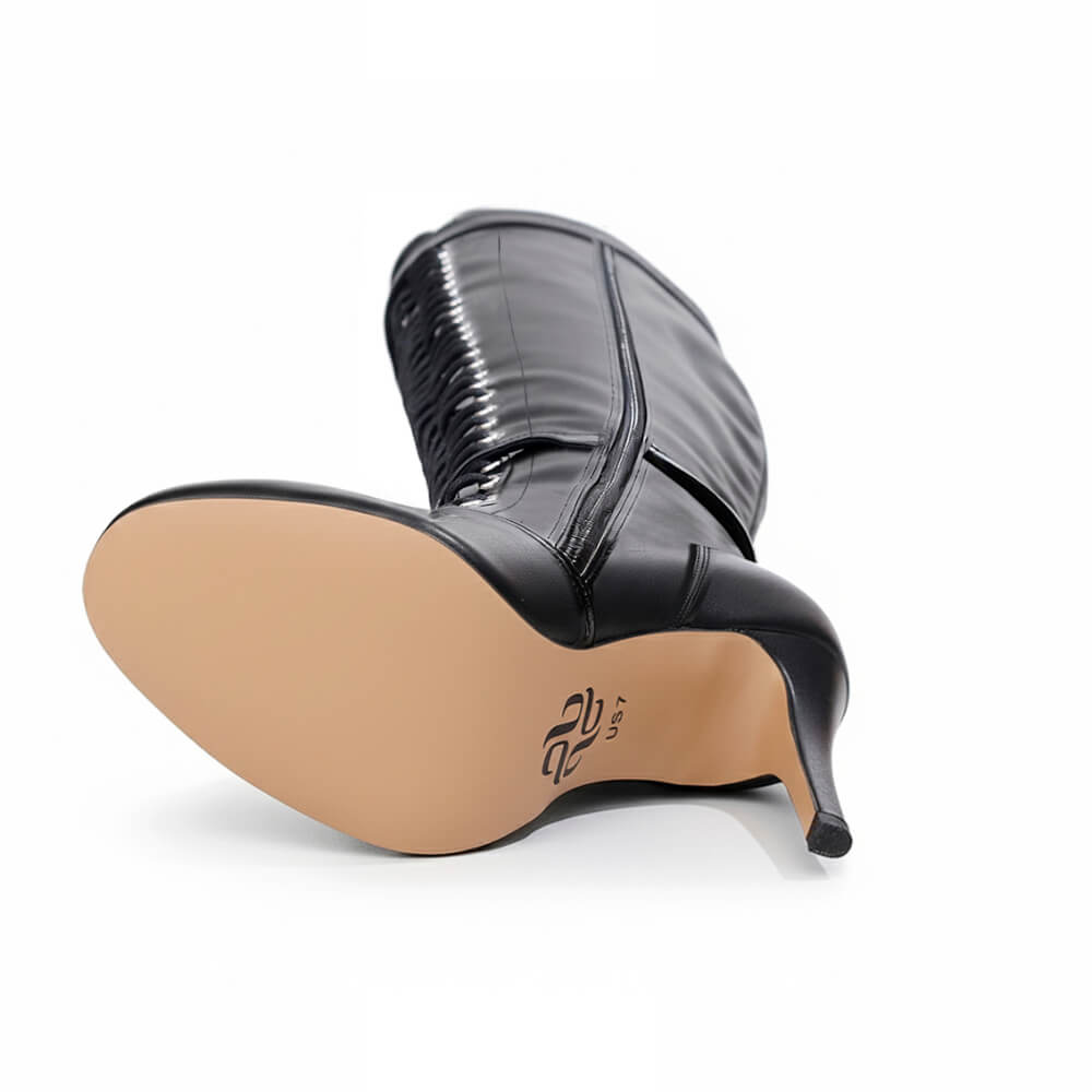 Omani Size Inclusive - Matte - Black Vegan Leather - Street Sole - Thigh Variant Zero