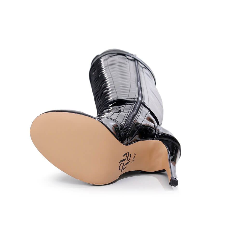 Omani Size Inclusive - Black Vegan Patent - Street Sole - Thigh Variant Zero