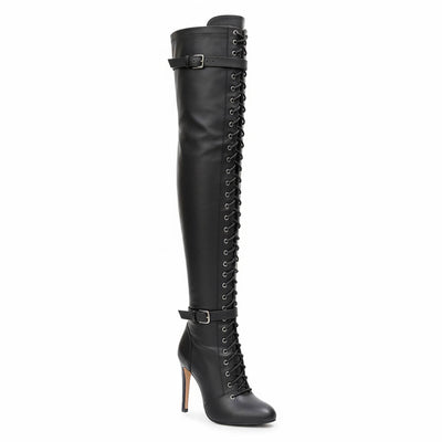Omani Size Inclusive - Matte - Black Vegan Leather - Street Sole - Thigh Variant One