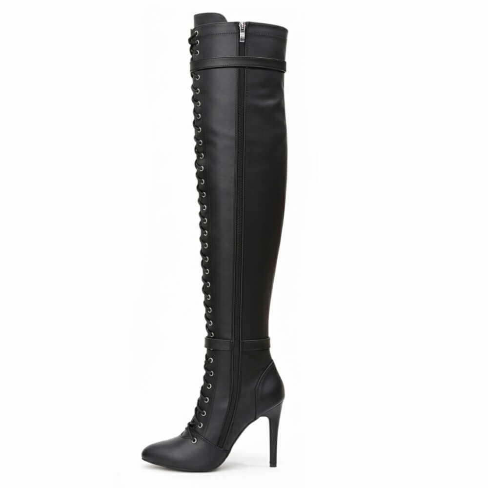 Tailles inclusives omanaises - Mat - Cuir végan noir - Semelle Street - Variante cuissardes