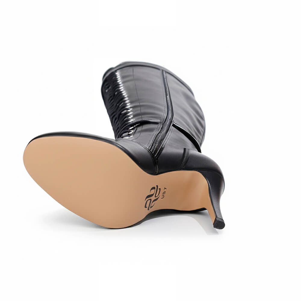 Tailles inclusives omanaises - Mat - Cuir végan noir - Semelle Street - Variante cuissardes