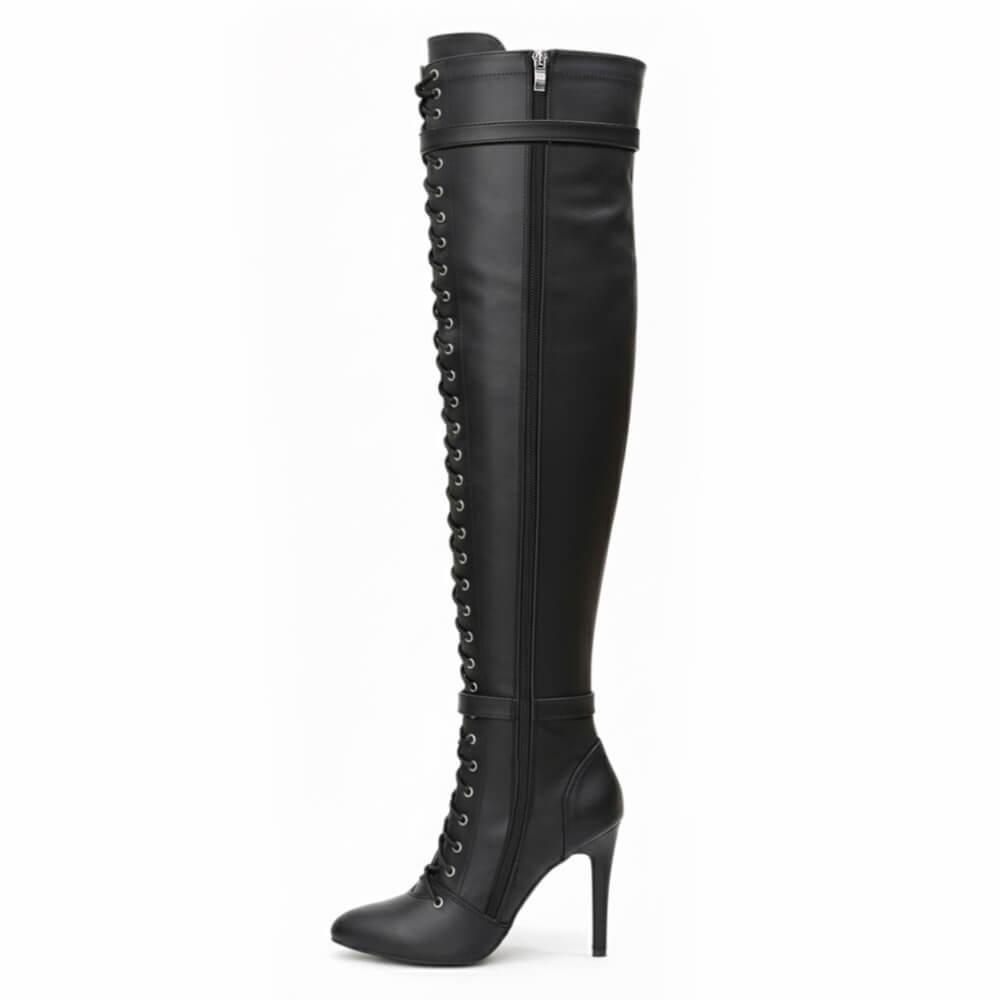 Omani Size Inclusive - Matte - Black Vegan Leather - Street Sole - Thigh Variant Two