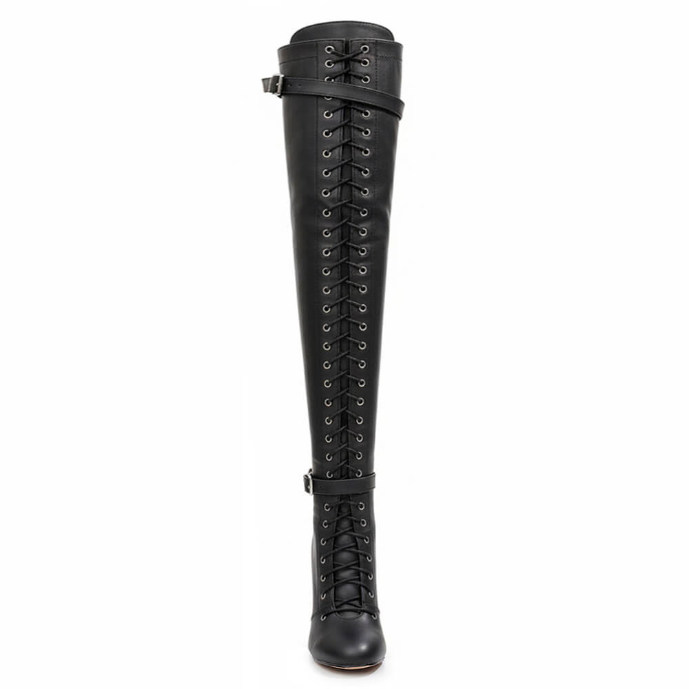 Omani Size Inclusive - Matte - Black Vegan Leather - Street Sole - Thigh Variant Two