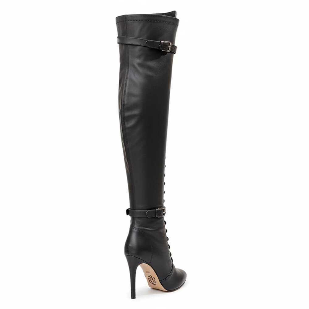 Omani Size Inclusive - Matte - Black Vegan Leather - Street Sole - Thigh Variant Two