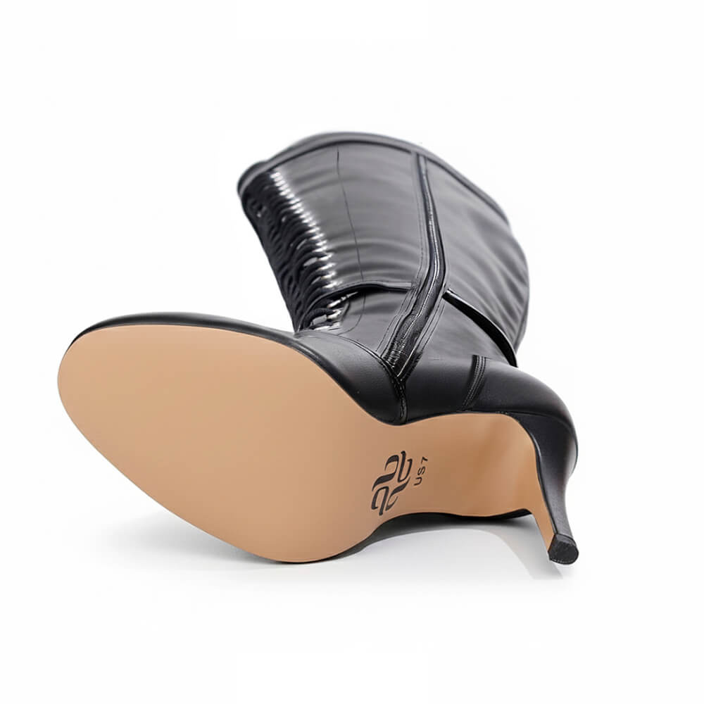 Omani Size Inclusive - Matte - Black Vegan Leather - Street Sole - Thigh Variant Two