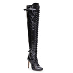 Omani Size Inclusive - Black Vegan Patent - Street Sole - Thigh Variant Three