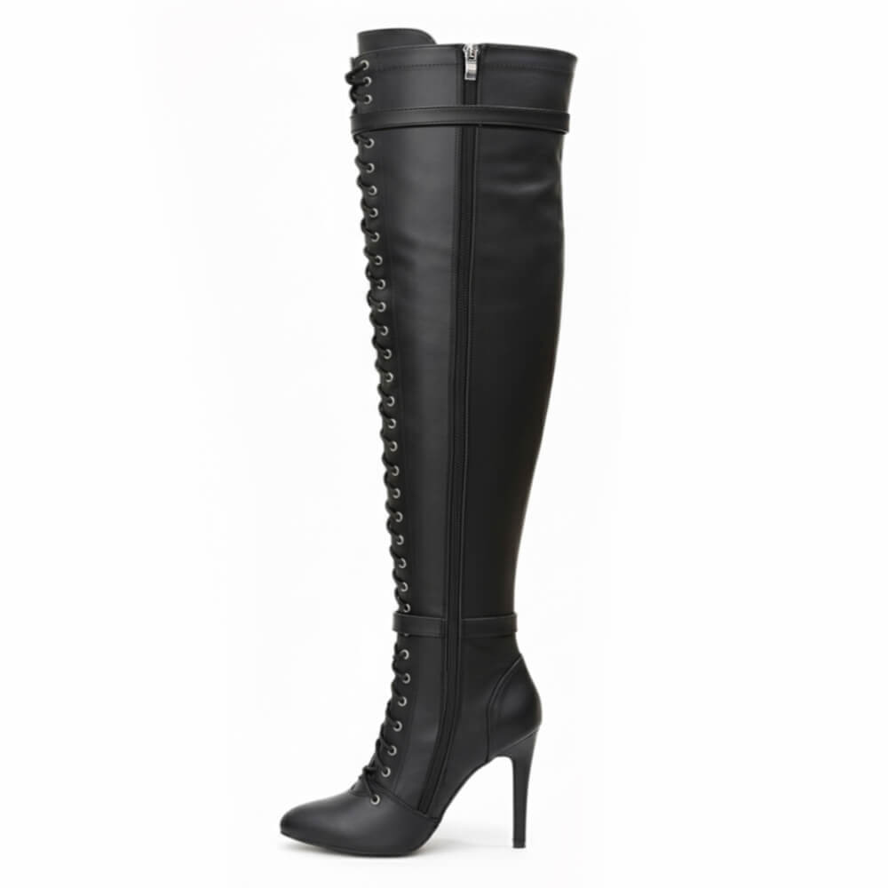 Omani Size Inclusive - Matte - Black Vegan Leather - Street Sole - Thigh Variant Three