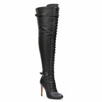 Omani Size Inclusive - Matte - Black Vegan Leather - Street Sole - Thigh Variant Four
