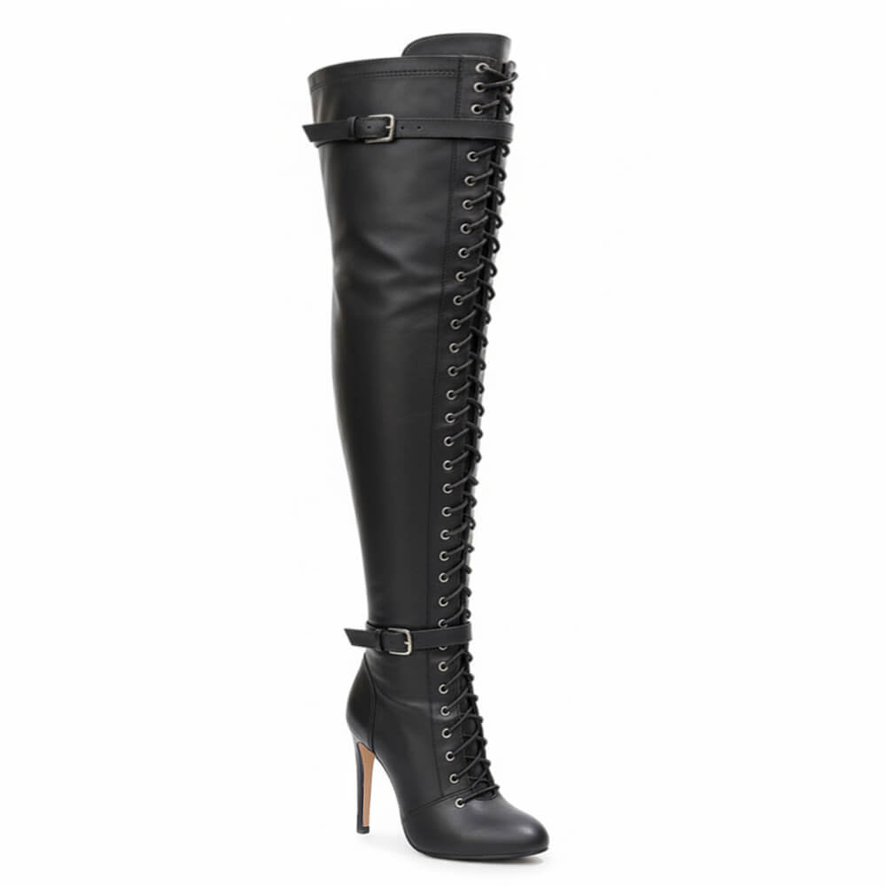 Omani Size Inclusive - Matte - Black Vegan Leather - Street Sole - Thigh Variant Four