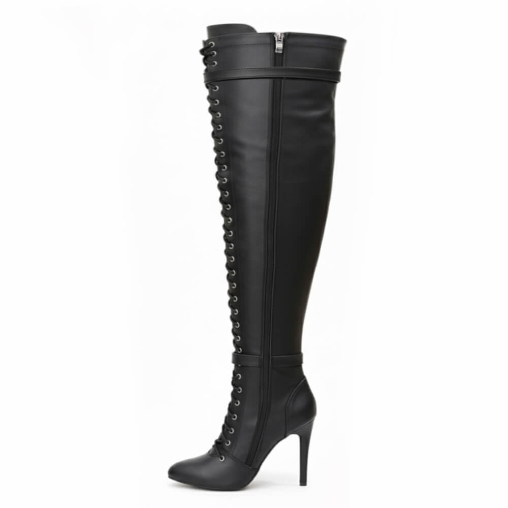 Omani Size Inclusive - Matte - Black Vegan Leather - Street Sole - Thigh Variant Four