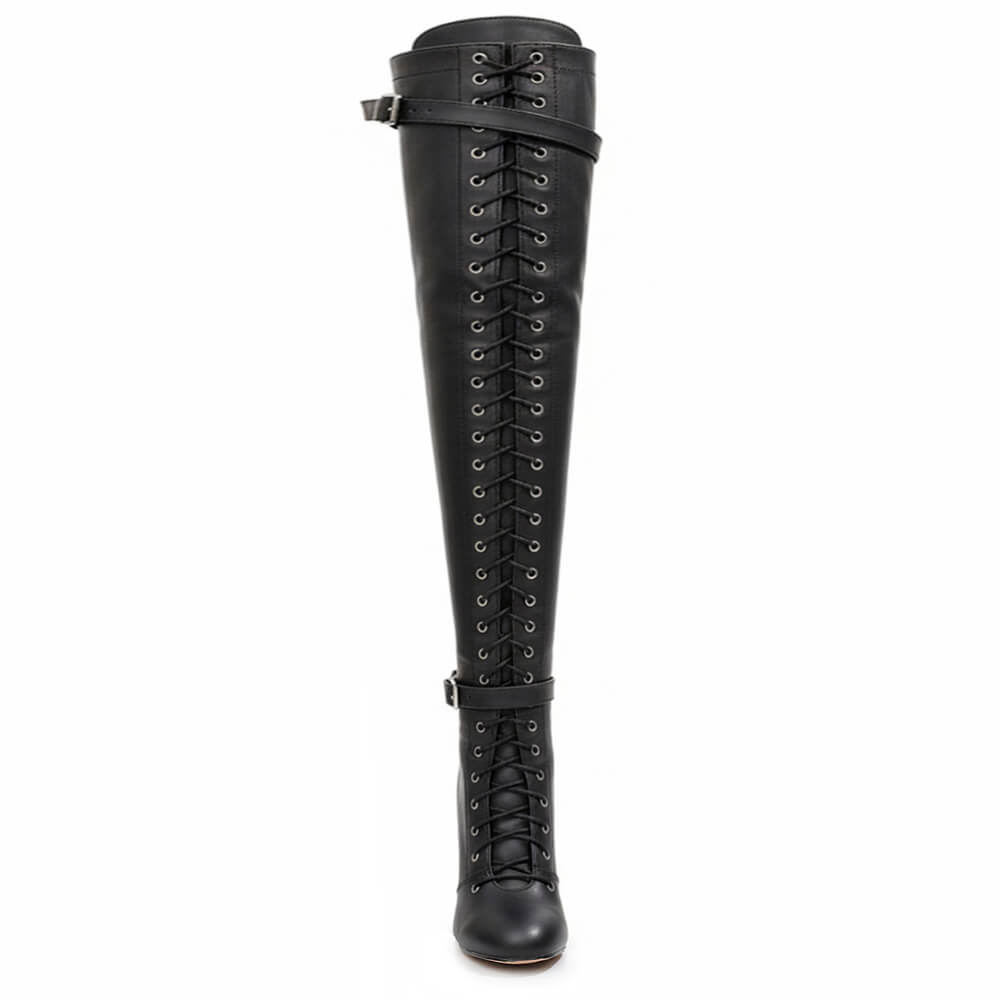 Omani Size Inclusive - Matte - Black Vegan Leather - Street Sole - Thigh Variant Four