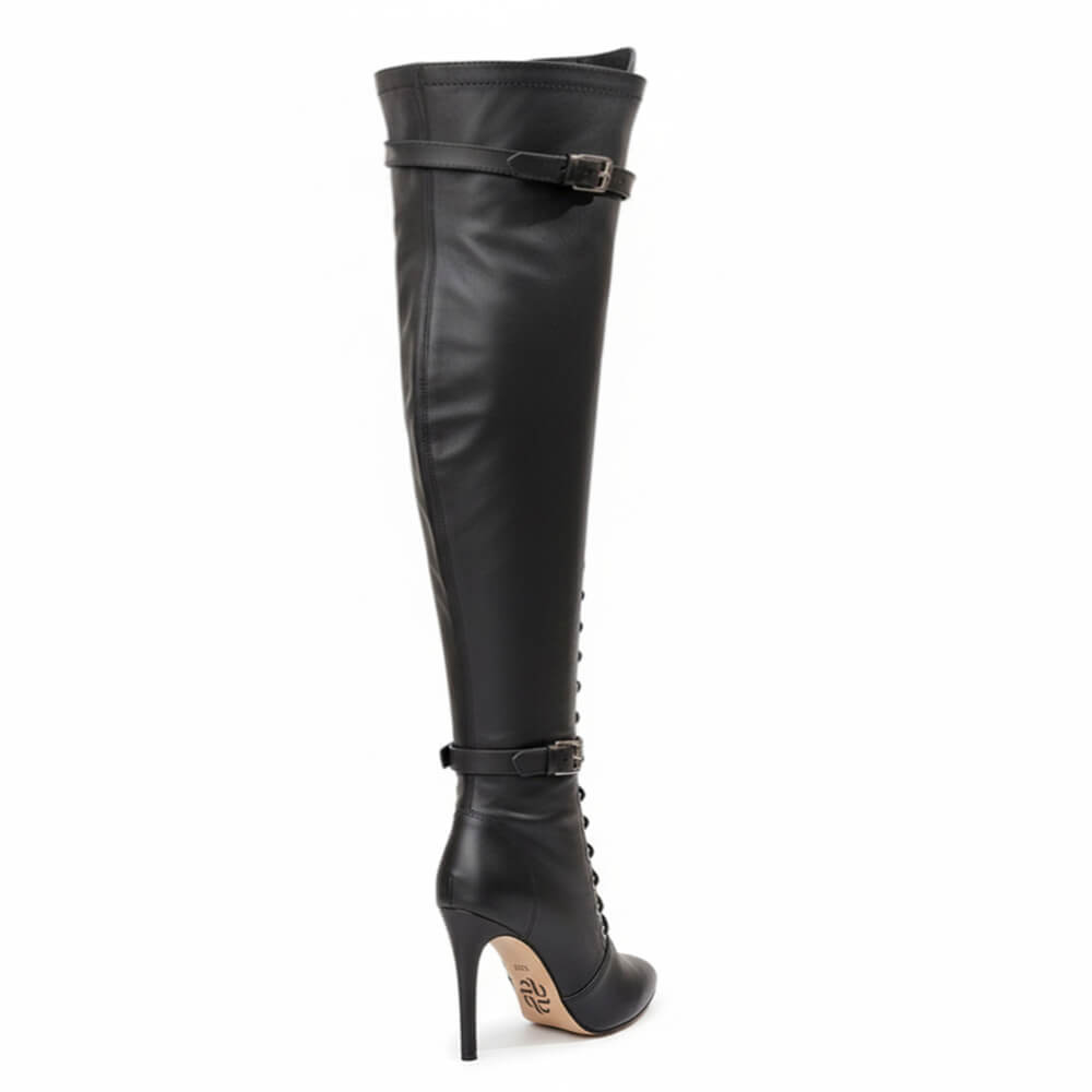 Omani Size Inclusive - Matte - Black Vegan Leather - Street Sole - Thigh Variant Four