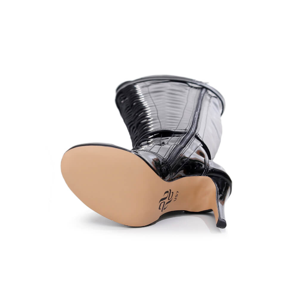 Omani Size Inclusive - Black Vegan Patent - Street Sole - Thigh Variant Four