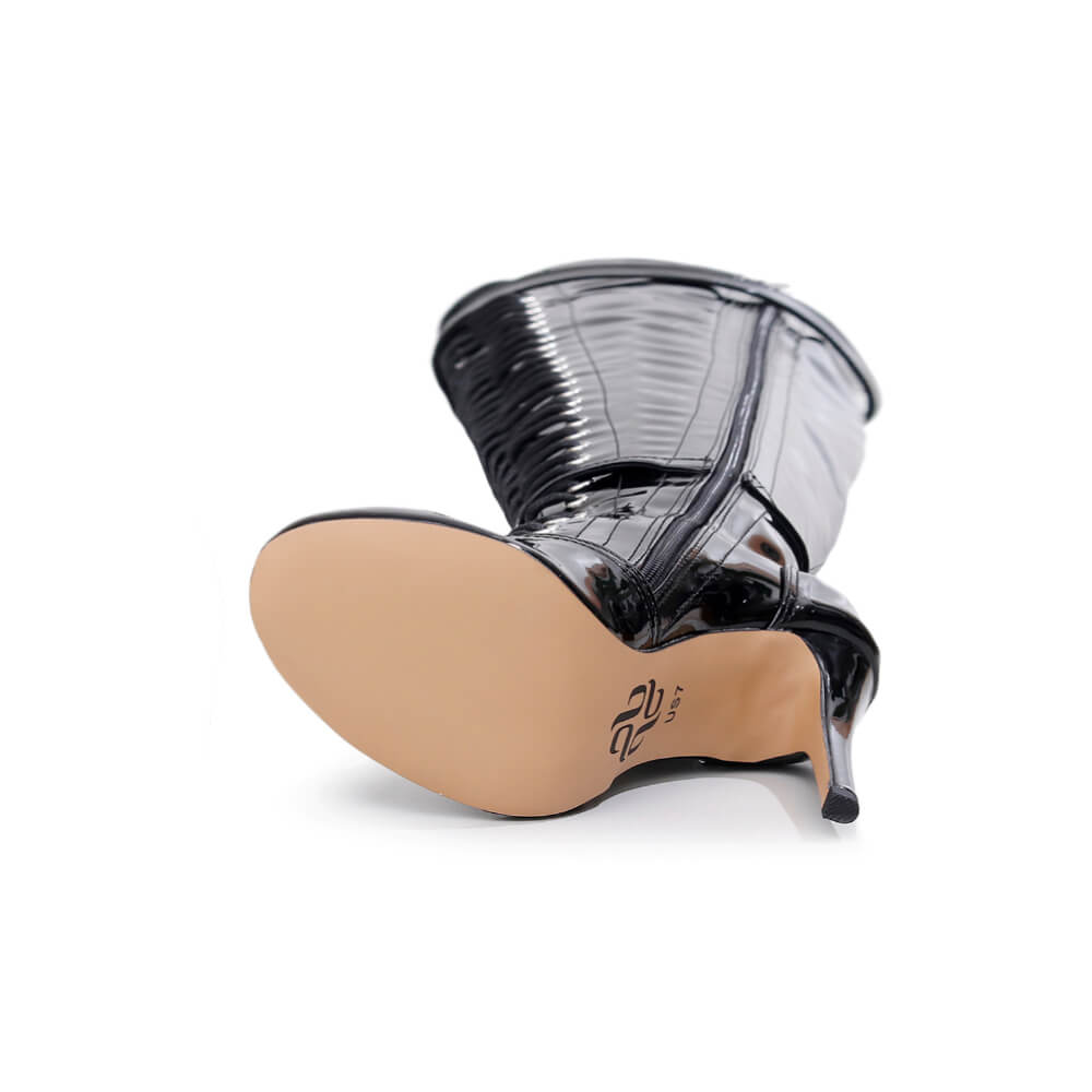 Omani Size Inclusive - Black Vegan Patent - Street Sole - Thigh Variant Five