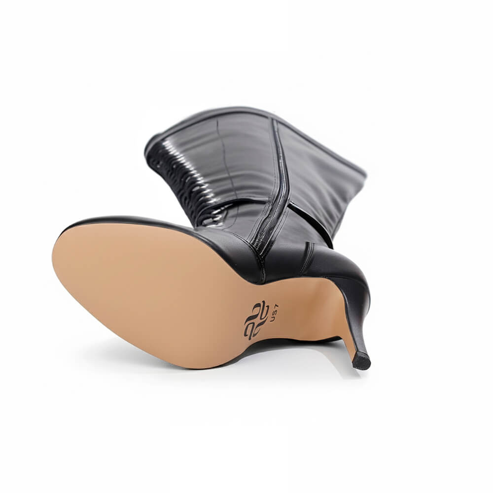 Omani Size Inclusive - Matte - Black Vegan Leather - Street Sole - Thigh Variant Five